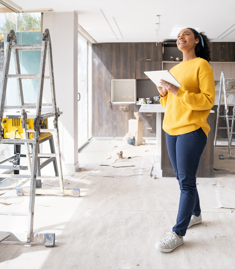 Women walking through home renovation